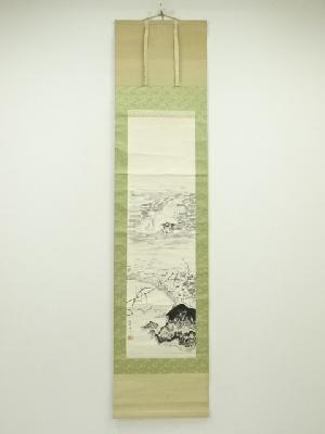 斑鳩筆　白鷺　肉筆紙本掛軸（保護箱）